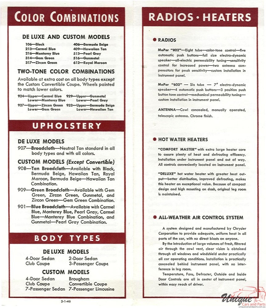 1946 DeSoto Advance Information Brochure Page 3